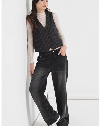 Blugi relaxed fit cu model cu 5 buzunare, Negru
