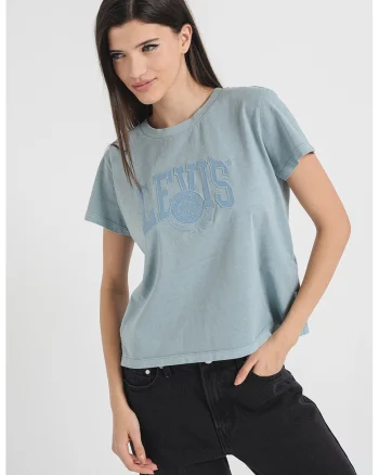 Tricou de bumbac cu logo in relief, Albastru lavanda