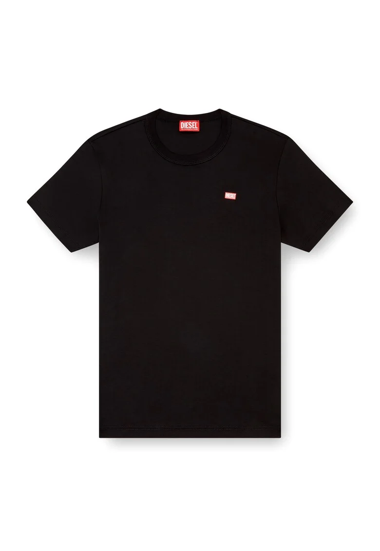 Tricou cu decolteu la baza gatului si detaliu logo T-Miegor, Negru
