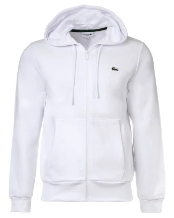 Hanorac din material fleece cu fermoar si buzunare oblice, Alb
