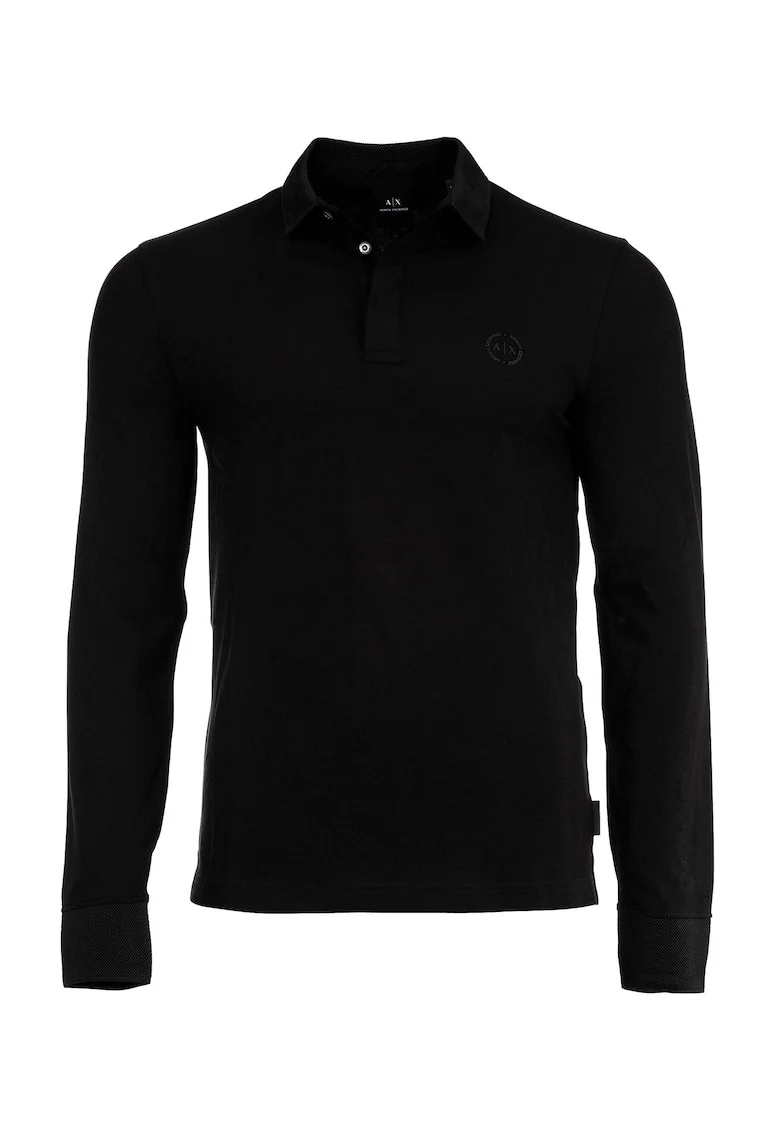Bluza polo din amestec de bumbac, Negru