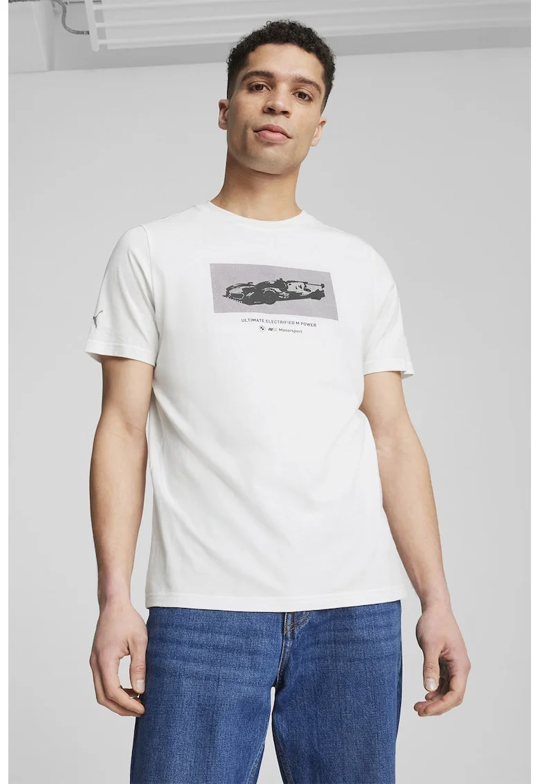 Tricou cu imprimeu grafic BMW, Negru/Alb optic