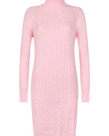 Rochie-pulover cu model torsade, Roz deschis