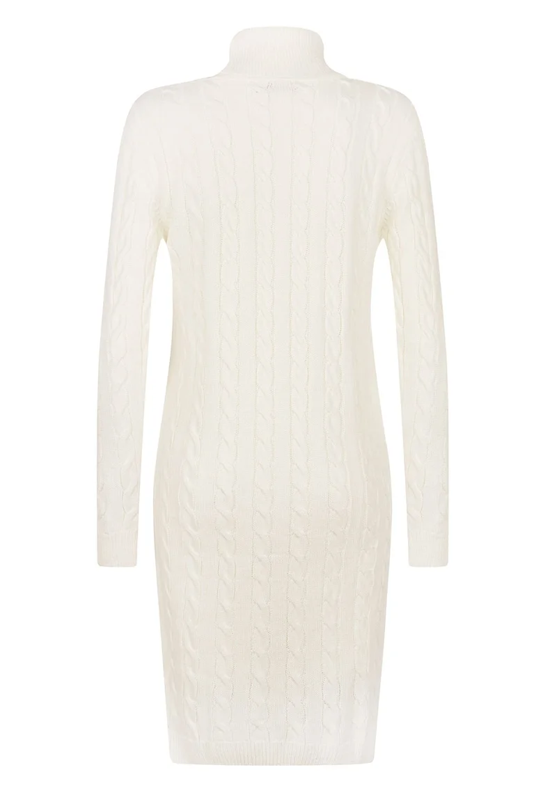 Rochie-pulover cu model torsade, Alb