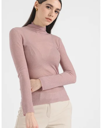 Bluza de lana cu guler inalt, Roz prafuit