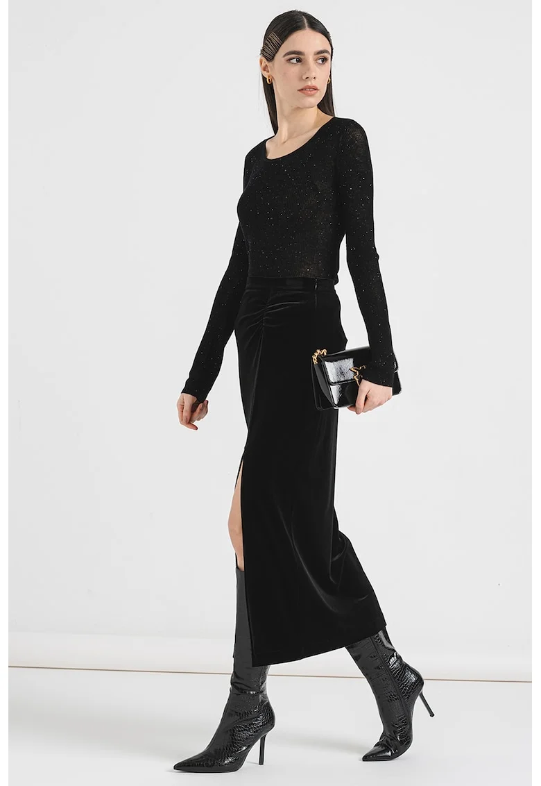 Fusta midi cu slit lateral, Negru