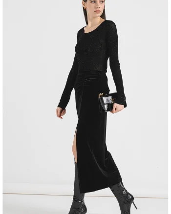 Fusta midi cu slit lateral, Negru