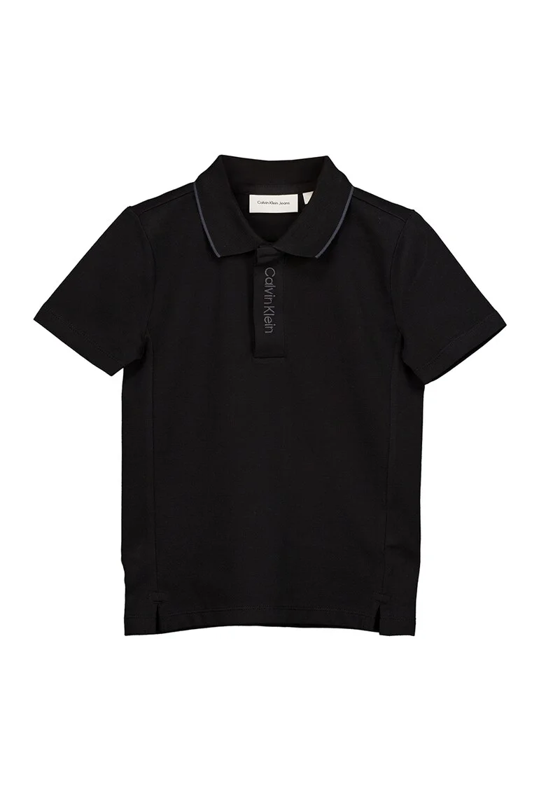 Tricou polo din amestec de bumbac cu logo, Negru