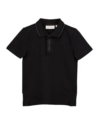 Tricou polo din amestec de bumbac cu logo, Negru