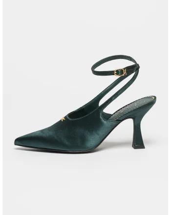 Pantofi cu bareta pe glezna si varf ascutit Tara, Verde inchis