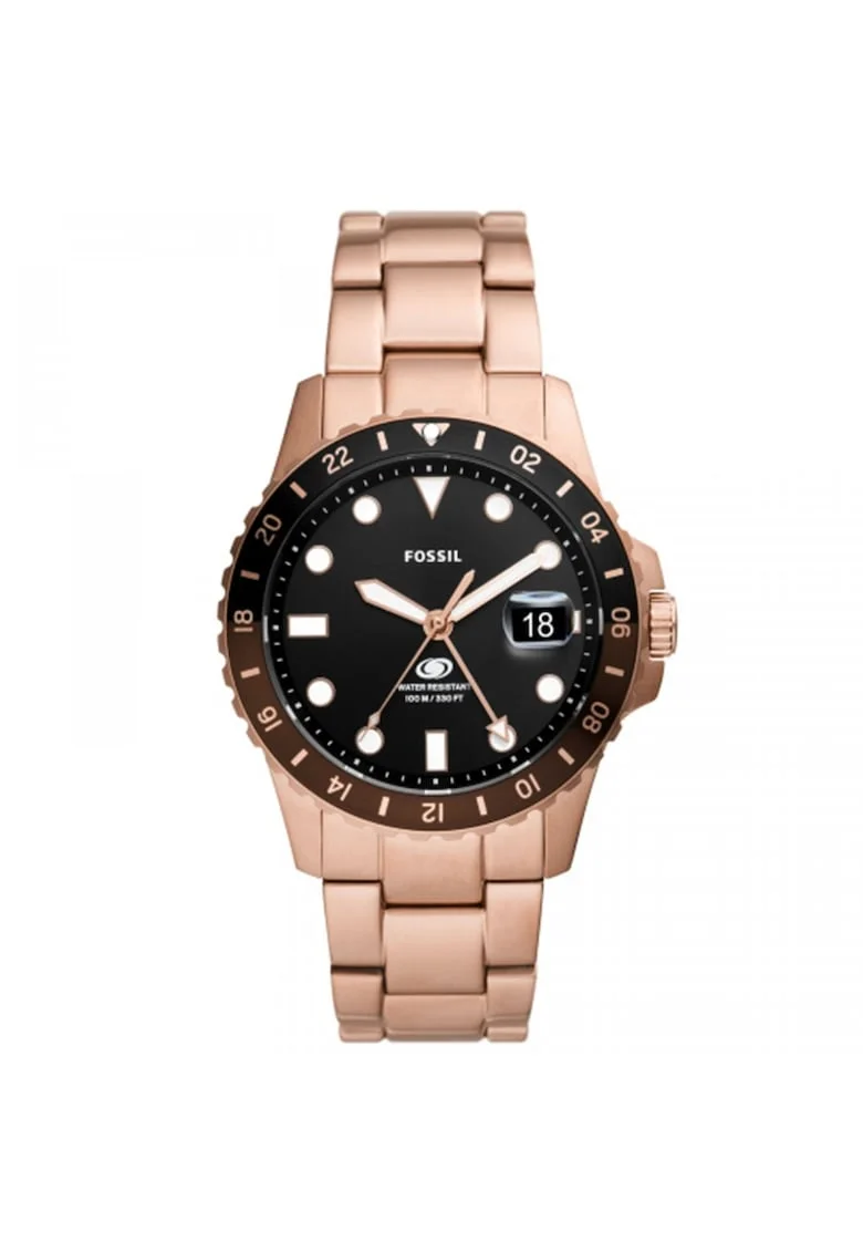 Ceas de barbati  albastru GMT, analog 1630492083, Auriu rose