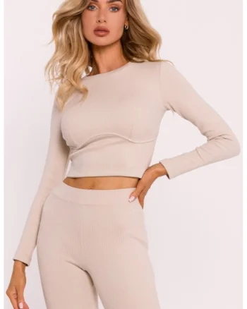 Bluza reiata cu cusaturi stil corset,  Bej