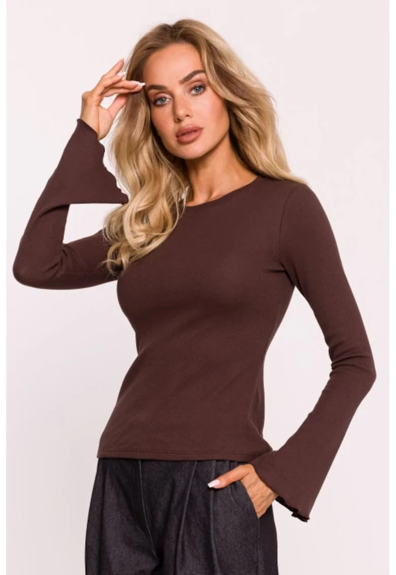 Bluza cu maneci lungi si evazate,  Maro