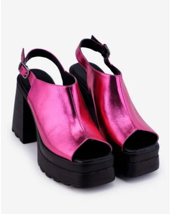 Sandale dama fuchsia din piele cu platforma