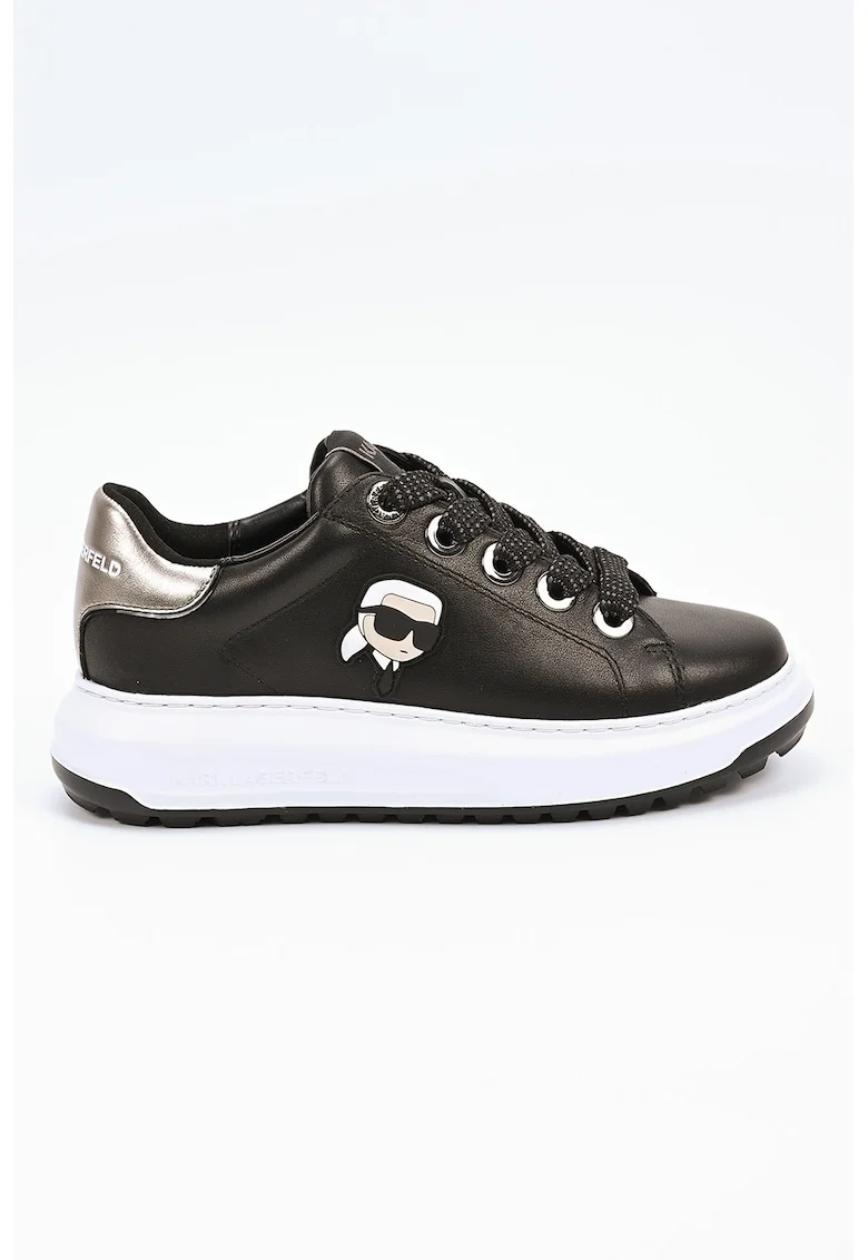 Pantofi sport din piele cu detaliu logo, Negru/Gri deschis