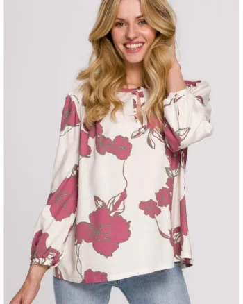 Bluza cu maneci bufante,  Alb/Roz
