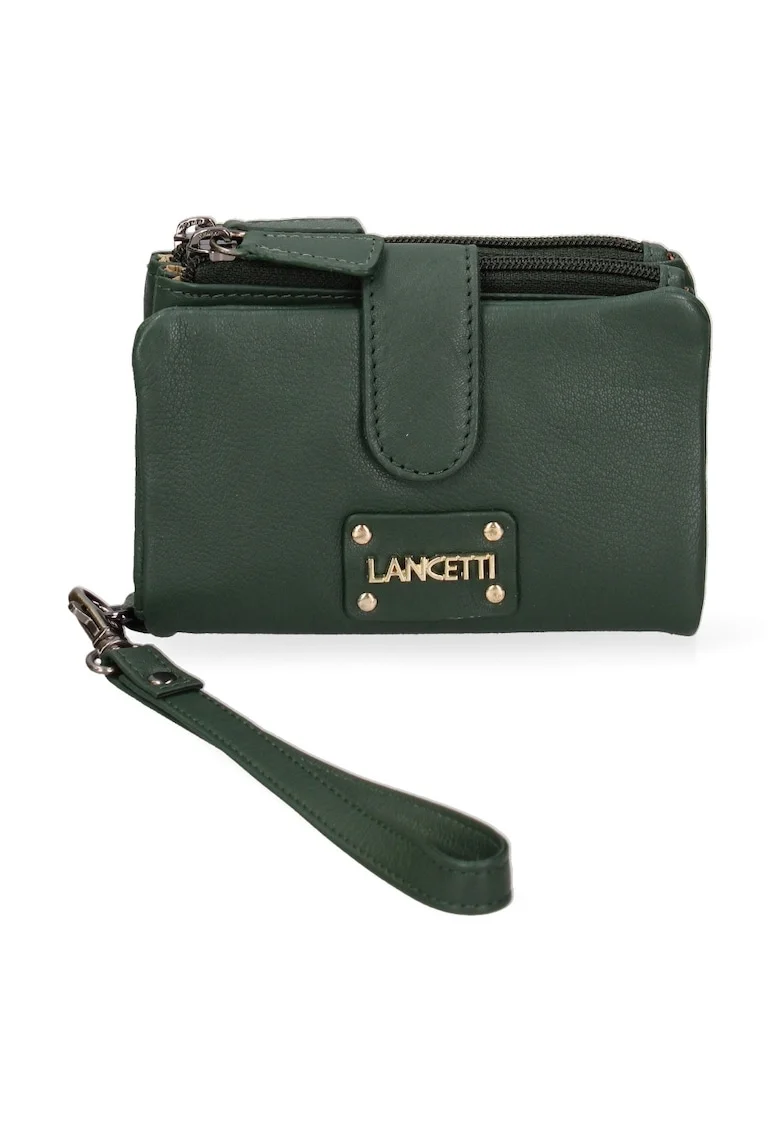 Portofel din piele cu logo, Verde