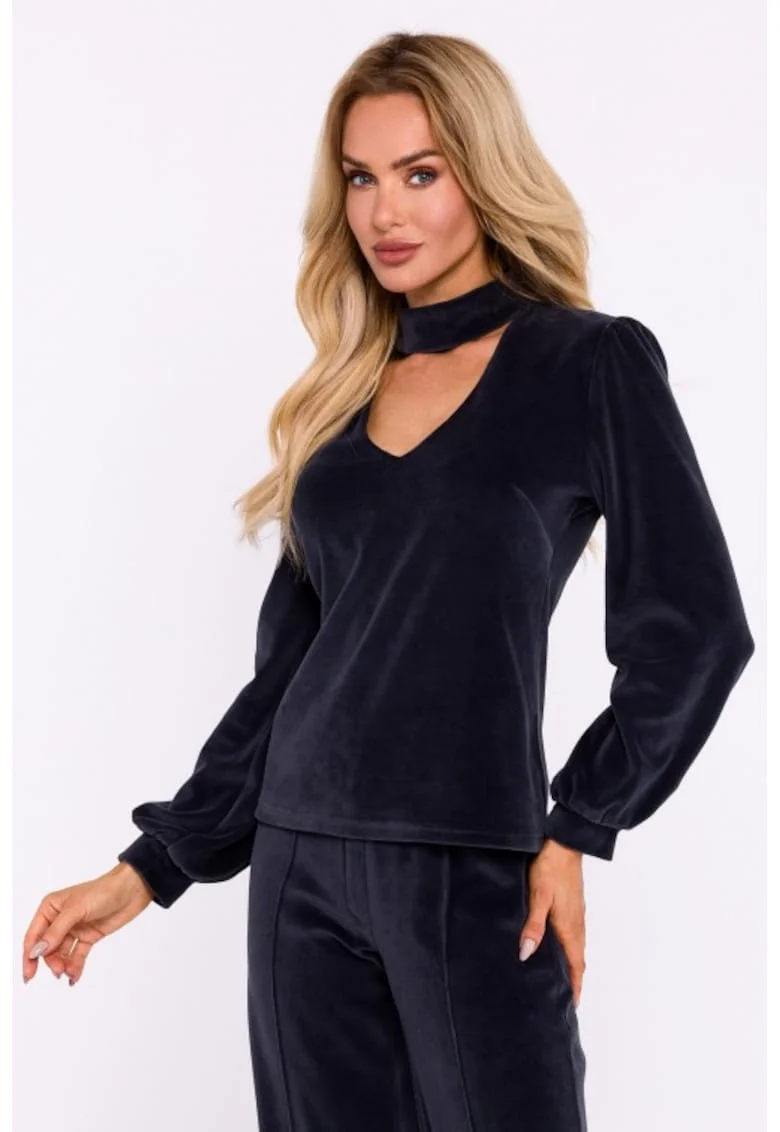 Bluza din catifea cu decolteu halter,, Gri