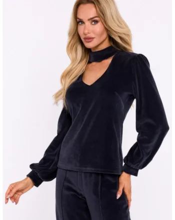 Bluza din catifea cu decolteu halter,, Gri