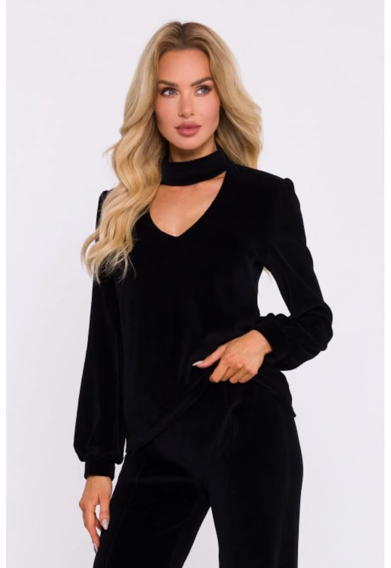 Bluza din catifea cu decolteu halter,, Negru