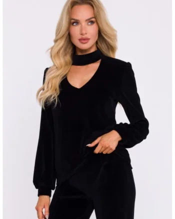 Bluza din catifea cu decolteu halter,, Negru