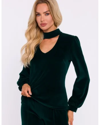 Bluza din catifea cu decolteu halter,  Verde englez