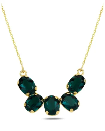 Set de colier din argint si cercei cu cristale, Auriu/Verde inchis