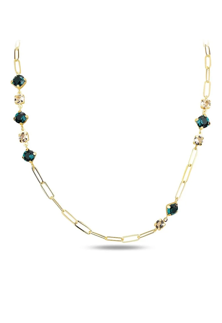 Set de colier si cercei cu cristale, Auriu/Verde inchis