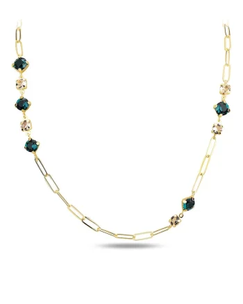 Set de colier si cercei cu cristale, Auriu/Verde inchis