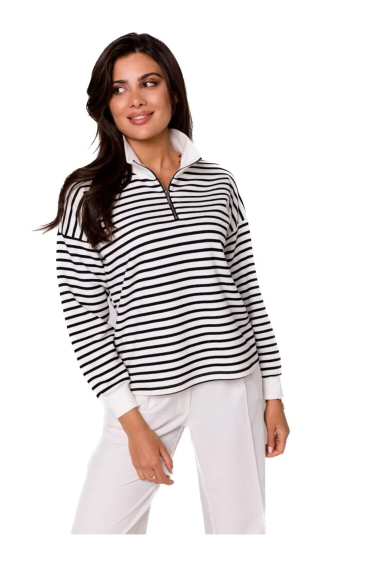 Tricou de damă cu mânecă lungă  Lynedamor B250 alb-negru, Alb