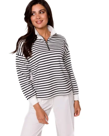 Tricou de damă cu mânecă lungă  Lynedamor B250 alb-negru, Alb