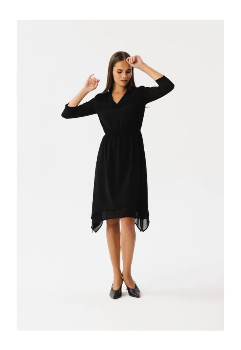 Rochie dama asimetrica,  Spumados, neagra, Negru