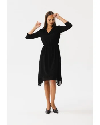 Rochie dama asimetrica,  Spumados, neagra, Negru