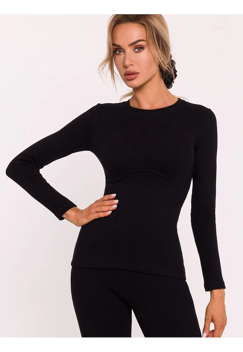 Bluza dama,  cu maneci lungi, bumbac, Negru