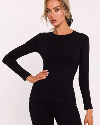 Bluza dama,  cu maneci lungi, bumbac, Negru