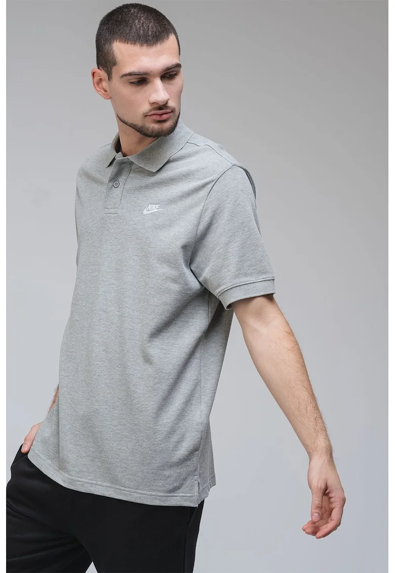 Tricou polo din material pique cu logo, Gri deschis