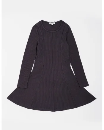 Rochie striata cu decolteu la baza gatului, Gri antracit