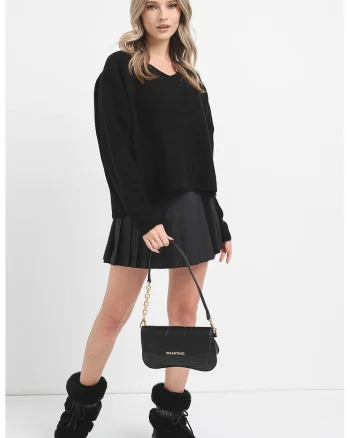 Pulover lejer cu decolteu rotund, Negru