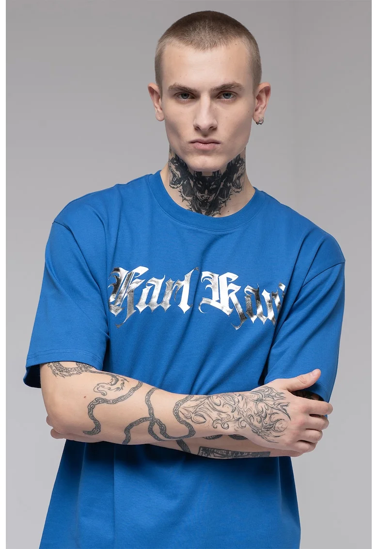 Tricou de bumbac organic cu imprimeu logo, Albastru royal