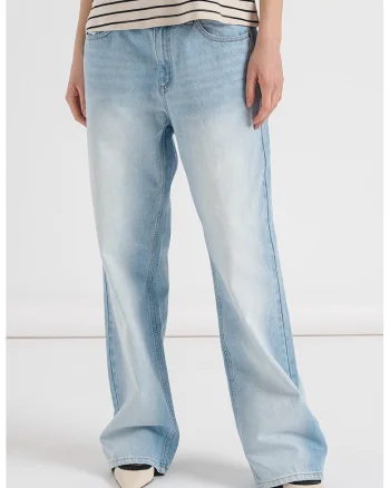 Blugi relaxed fit cu aspect decolorat, Albastru deschis