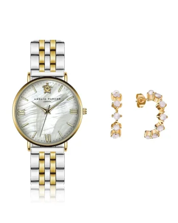 Set de ceas si cercei Pearl Of The Sea, Argintiu