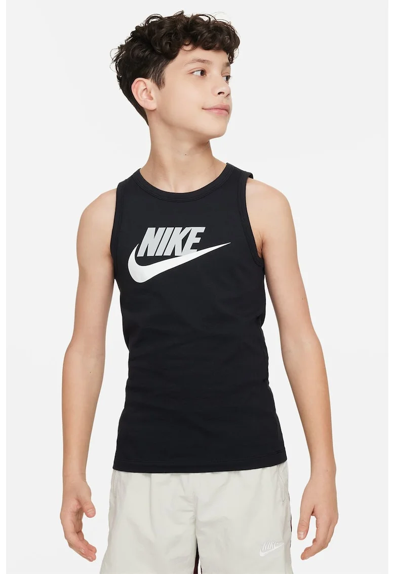 Top de bumbac cu imprimeu logo, Alb/Negru