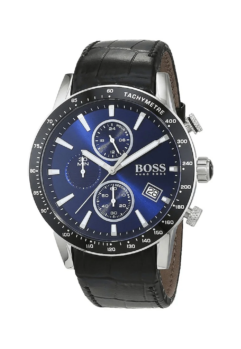 Hugo Boss, Ceas cronograf cu o curea de piele, Negru