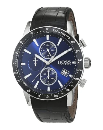 Hugo Boss, Ceas cronograf cu o curea de piele, Negru