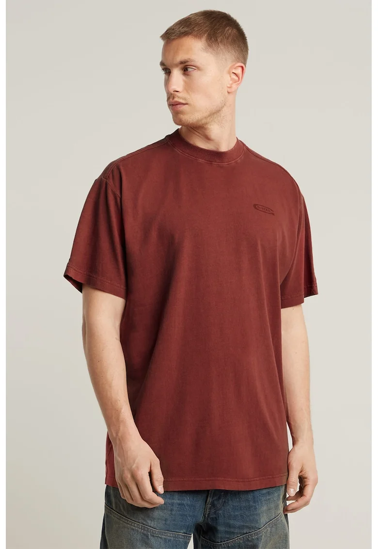 Tricou relaxed fit cu decolteu la baza gatului, Rosu inchis