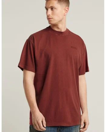 Tricou relaxed fit cu decolteu la baza gatului, Rosu inchis