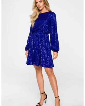 Rochie din paiete cu maneci bufante,, Albastru