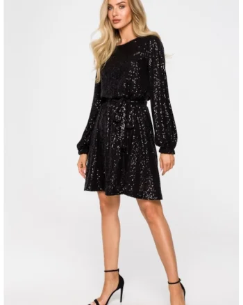 Rochie din paiete cu maneci bufante,, Negru