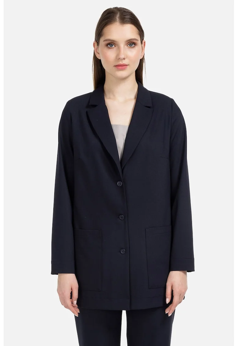 Sacou lung cu buzunare aplicate, Bleumarin