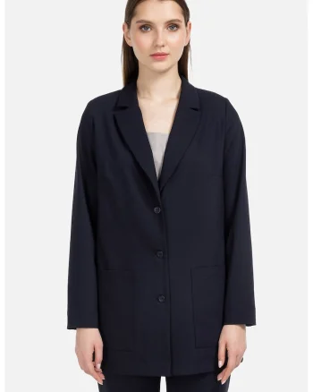 Sacou lung cu buzunare aplicate, Bleumarin